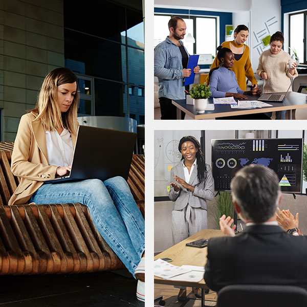 3 pictures in one representing pleasant working environment