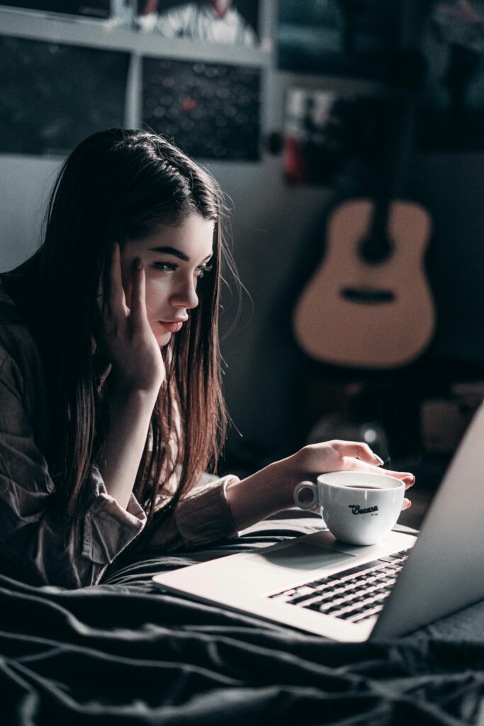 Beautiful girl working on the computer